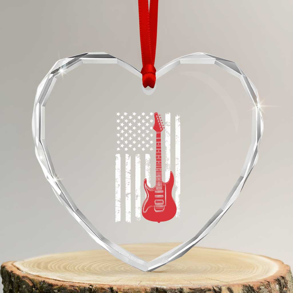 Bass Guitar Player Heart Crystal Glass Ornament USA American Flag Musician Guitarist - Wonder Print Shop