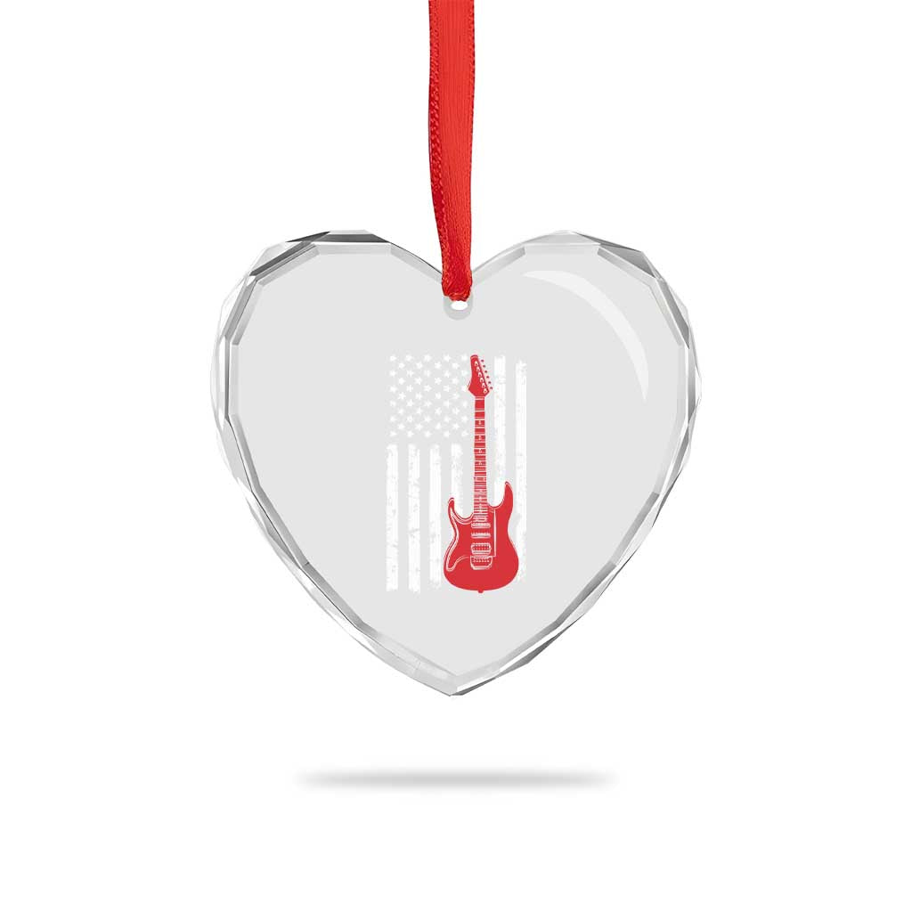 Bass Guitar Player Heart Crystal Glass Ornament USA American Flag Musician Guitarist - Wonder Print Shop