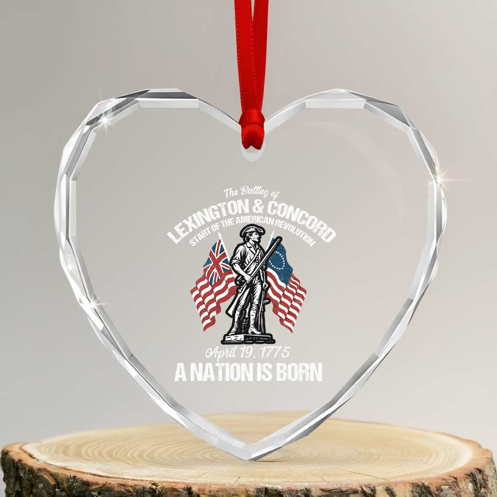 Battle of Lexington and Concord Heart Crystal Glass Ornament American Revolution April 19 1775 Patriotic - Wonder Print Shop