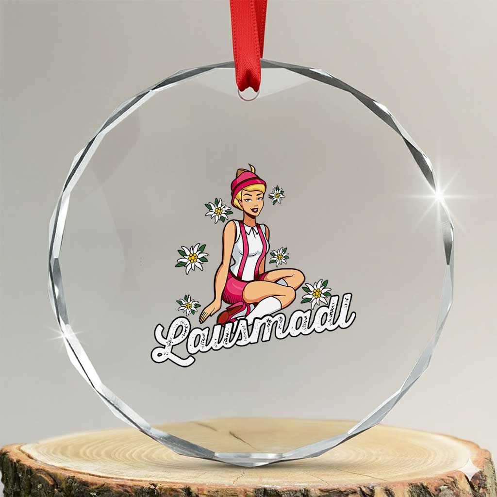 Bavarian Pin Up Girl Lausmadl Crystal Glass Ornament Oktoberfest Edelweiss Flowers TS02