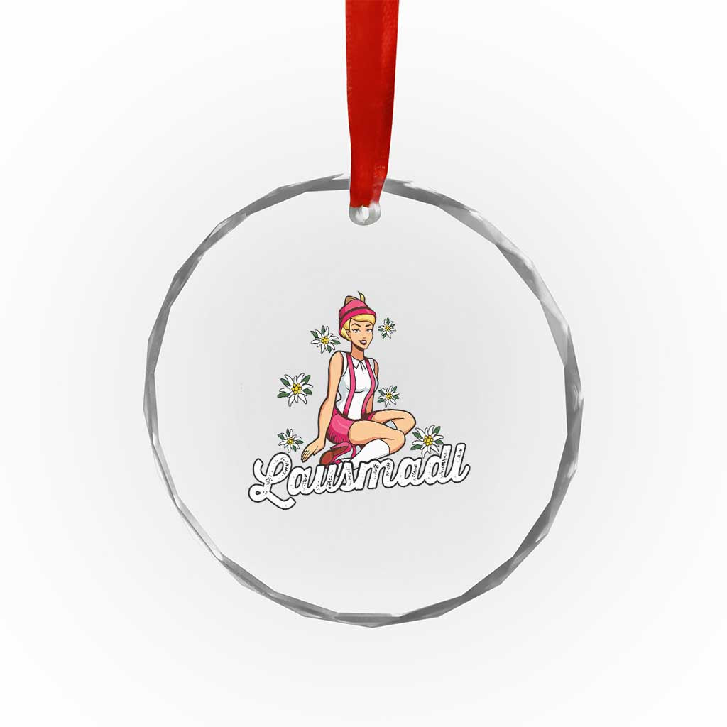 Bavarian Pin Up Girl Lausmadl Crystal Glass Ornament Oktoberfest Edelweiss Flowers TS02