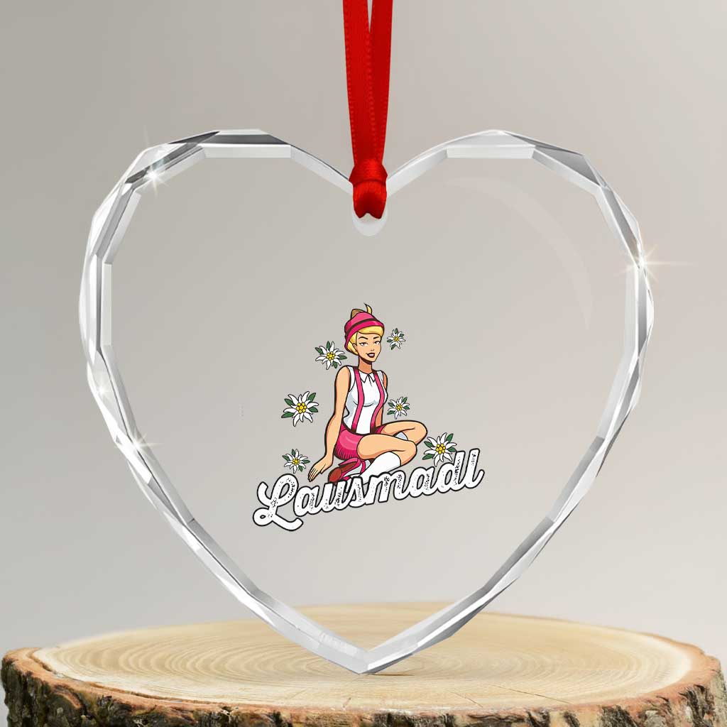 Bavarian Pin Up Girl Lausmadl Heart Crystal Glass Ornament Oktoberfest Edelweiss Flowers - Wonder Print Shop