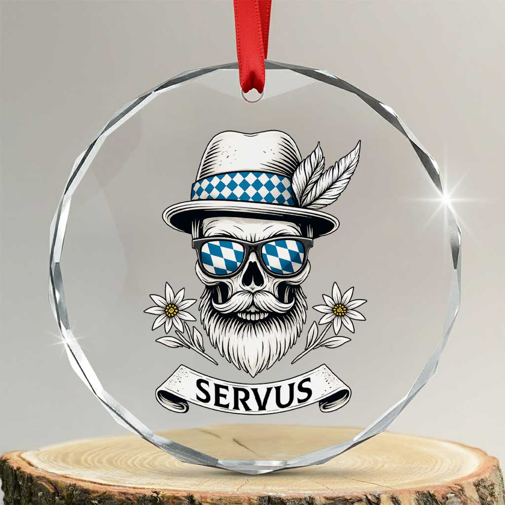 Bavarian Skull Servus Oktoberfest Crystal Glass Ornament Cool Alpine Hat Tyrolean German Tradition Style TS02