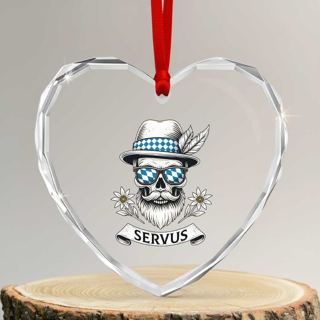 Bavarian Skull Servus Oktoberfest Heart Crystal Glass Ornament Cool Alpine Hat Tyrolean German Tradition Style - Wonder Print Shop
