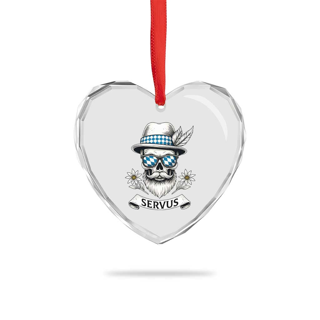 Bavarian Skull Servus Oktoberfest Heart Crystal Glass Ornament Cool Alpine Hat Tyrolean German Tradition Style - Wonder Print Shop