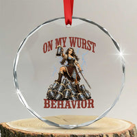 Bavarian Warrior Woman Drinking Beer Oktoberfest Graphic Crystal Glass Ornament On My Wurst Behavior