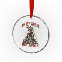 Bavarian Warrior Woman Drinking Beer Oktoberfest Graphic Crystal Glass Ornament On My Wurst Behavior