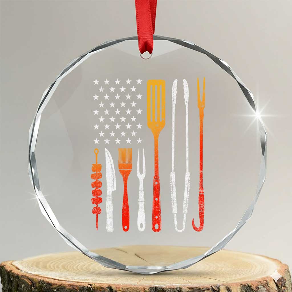 Bbq Smoker Crystal Glass Ornament Barbecue Chef Smoking Tools Grilling Pit Master USA Flag