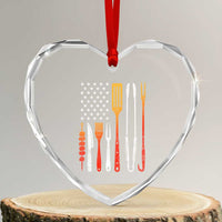 Bbq Smoker Heart Crystal Glass Ornament Barbecue Chef Smoking Tools Grilling Pit Master USA Flag