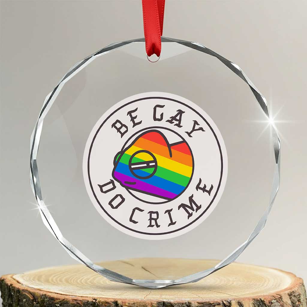 Be Gay Do Crime Rainbow Chameleon LGBTQ Pride Flag Crystal Glass Ornament - Wonder Print Shop
