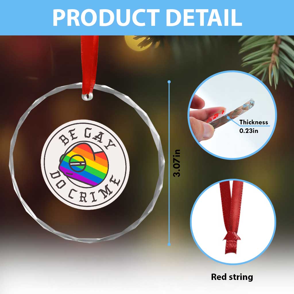Be Gay Do Crime Rainbow Chameleon LGBTQ Pride Flag Crystal Glass Ornament - Wonder Print Shop