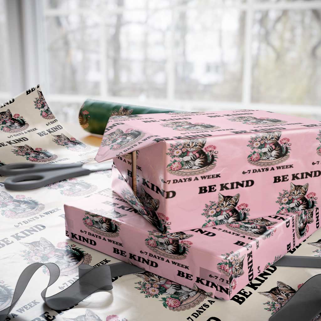Be Kind 6 7 Days a Week Wrapping Paper Roll Funny Six Seven Cat Teacher Meme - Wonder Print Shop