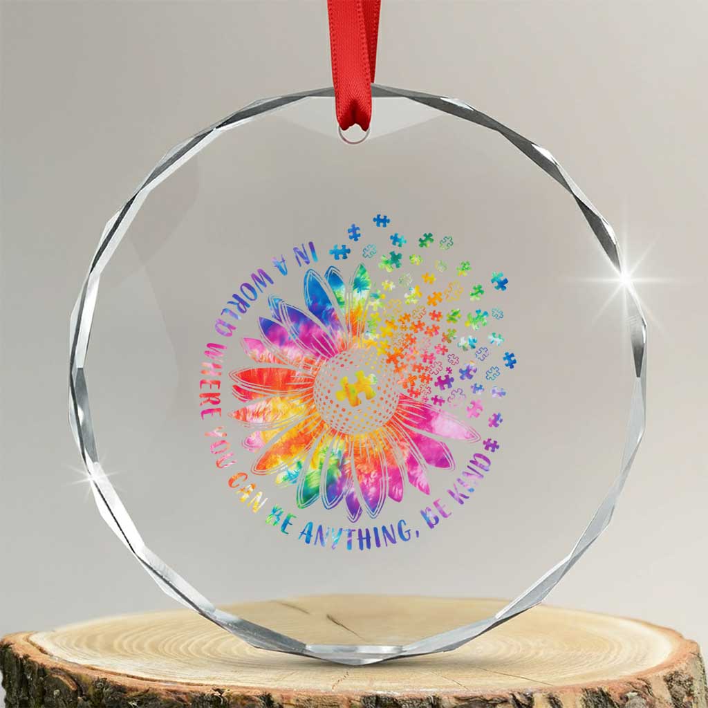 Be Kind Autism Awareness Crystal Glass Ornament Kindness Sunflower Tie Dye Puzzle - Wonder Print Shop