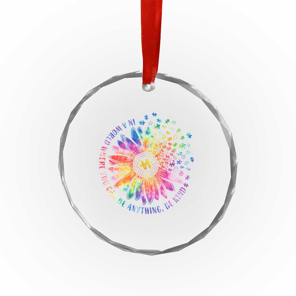 Be Kind Autism Awareness Crystal Glass Ornament Kindness Sunflower Tie Dye Puzzle - Wonder Print Shop