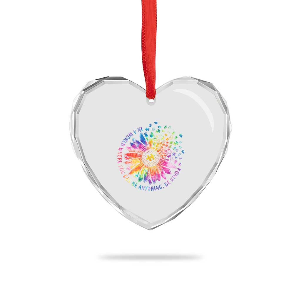Be Kind Autism Awareness Heart Crystal Glass Ornament Kindness Sunflower Tie Dye Puzzle - Wonder Print Shop