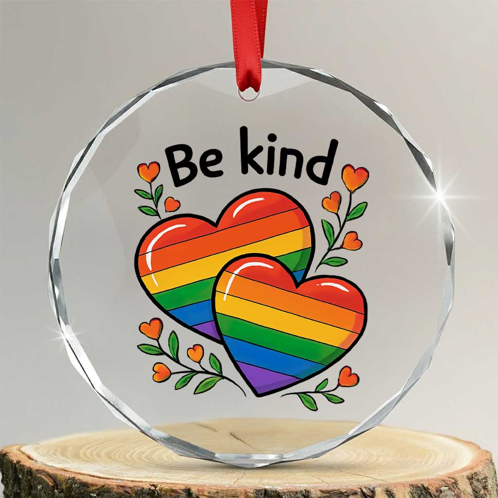 Be Kind Rainbow Heart Crystal Glass Ornament Spread Kindness LGBTQ Love Pride Month - Wonder Print Shop