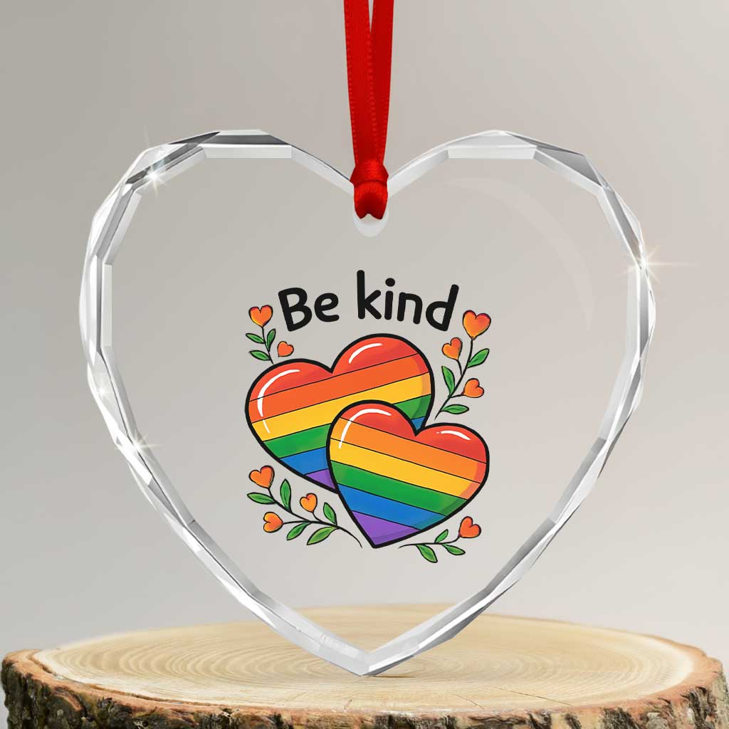 Be Kind Rainbow Heart Heart Crystal Glass Ornament Spread Kindness LGBTQ Love Pride Month - Wonder Print Shop