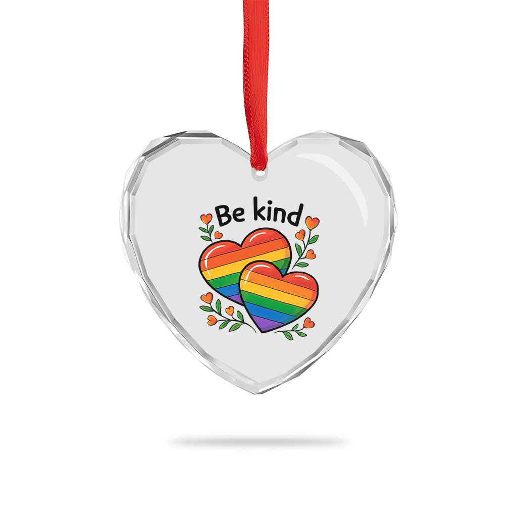 Be Kind Rainbow Heart Heart Crystal Glass Ornament Spread Kindness LGBTQ Love Pride Month - Wonder Print Shop