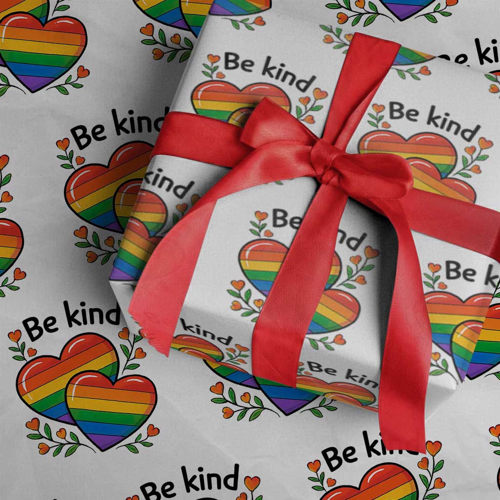 Be Kind Rainbow Heart Wrapping Paper Roll Spread Kindness LGBTQ Love Pride Month - Wonder Print Shop