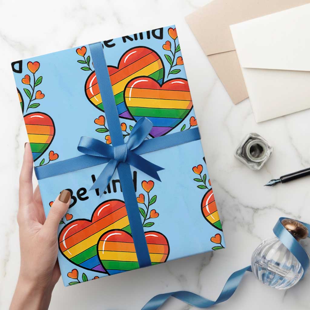 Be Kind Rainbow Heart Wrapping Paper Roll Spread Kindness LGBTQ Love Pride Month - Wonder Print Shop