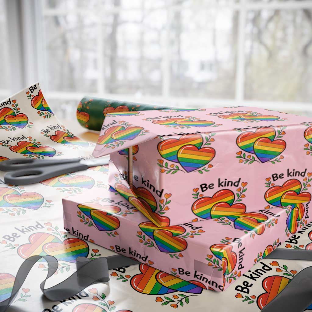 Be Kind Rainbow Heart Wrapping Paper Roll Spread Kindness LGBTQ Love Pride Month - Wonder Print Shop