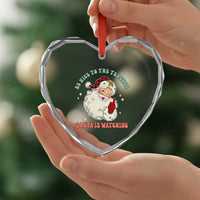 Be Nice To The Teacher Santa Is Watching Retro Groovy Christmas Heart Crystal Glass Ornament - Wonder Print Shop