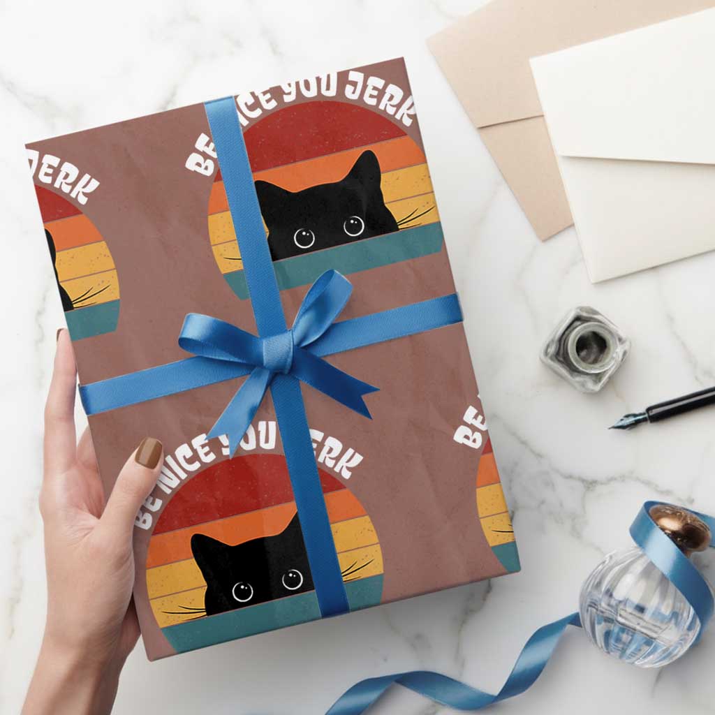 Be Nice You Jerk Wrapping Paper Roll Funny Cat Sarcastic Quote