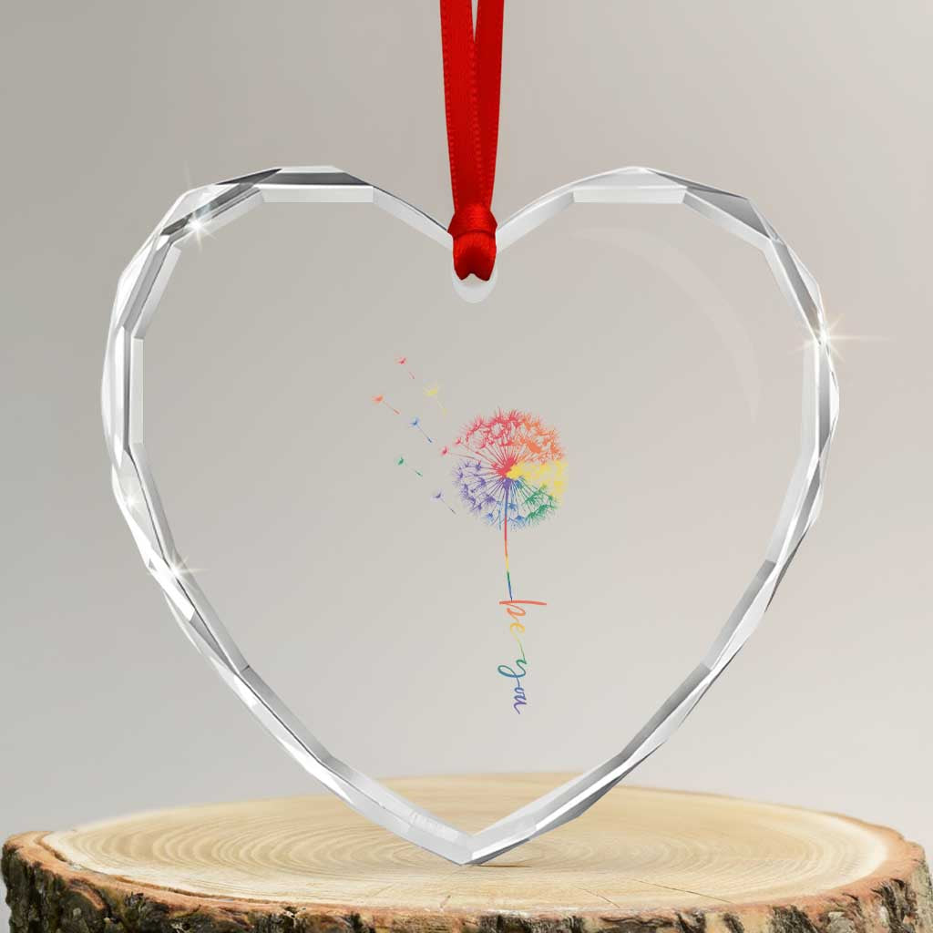 Be You LGBT Rainbow Dandelion Heart Crystal Glass Ornament Pride Month Support