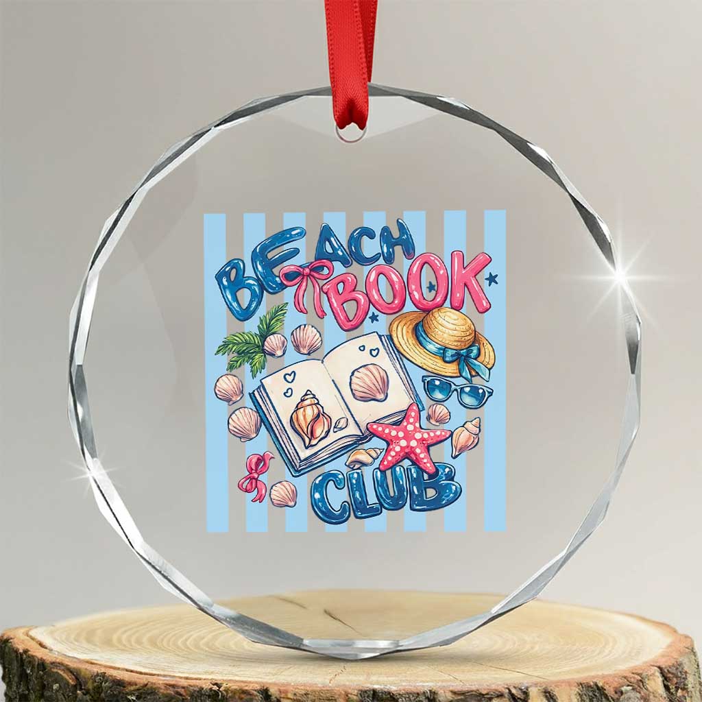 Beach Book Club Crystal Glass Ornament Bookworm Summer Vacation Graphic