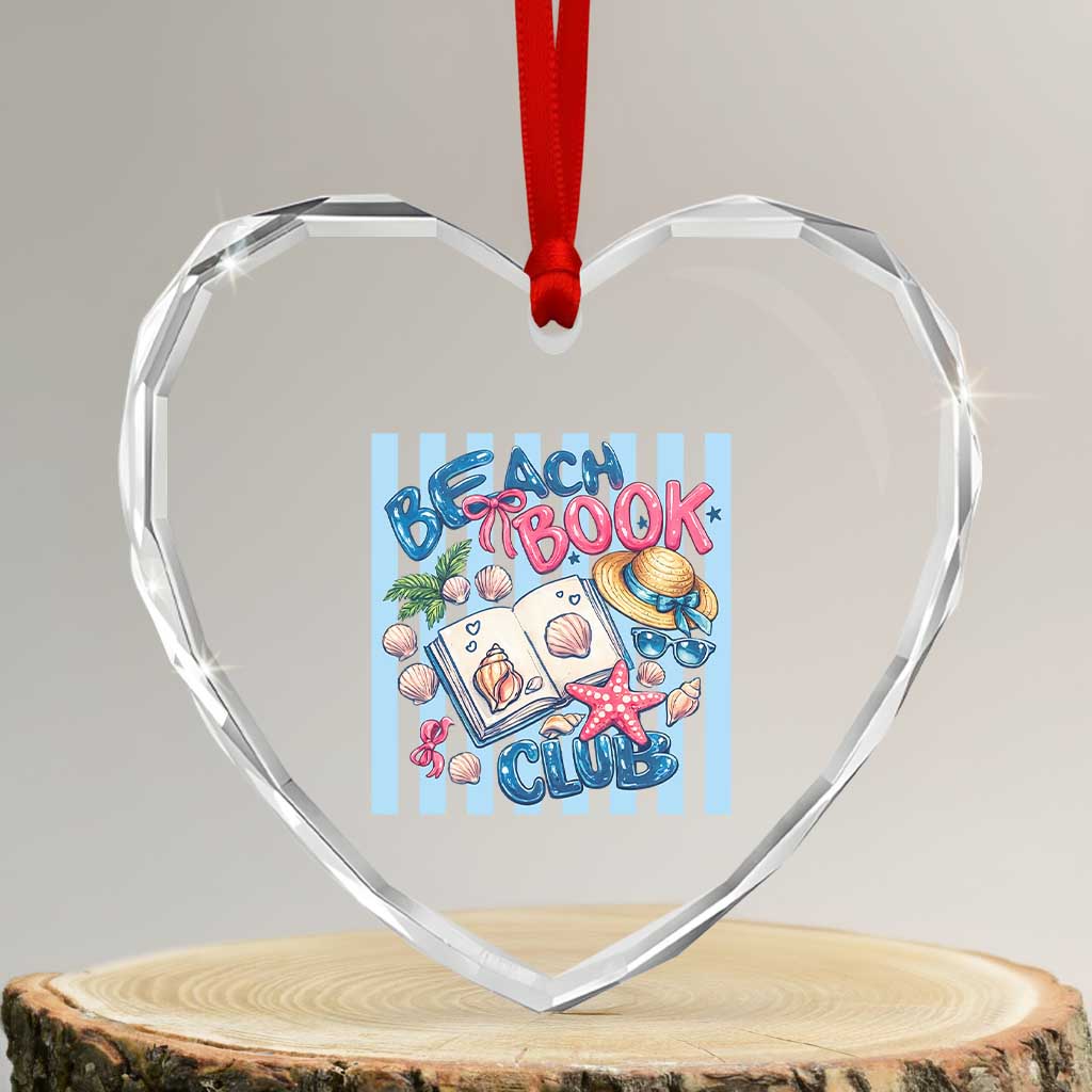Beach Book Club Heart Crystal Glass Ornament Bookworm Summer Vacation Graphic