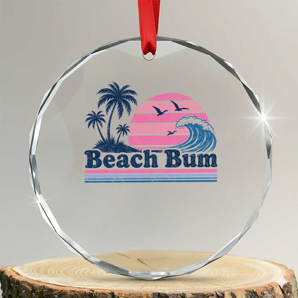 Beach Bum Crystal Glass Ornament Retro Summer Vacation Surf Wave Tropical Sunset Aesthetic