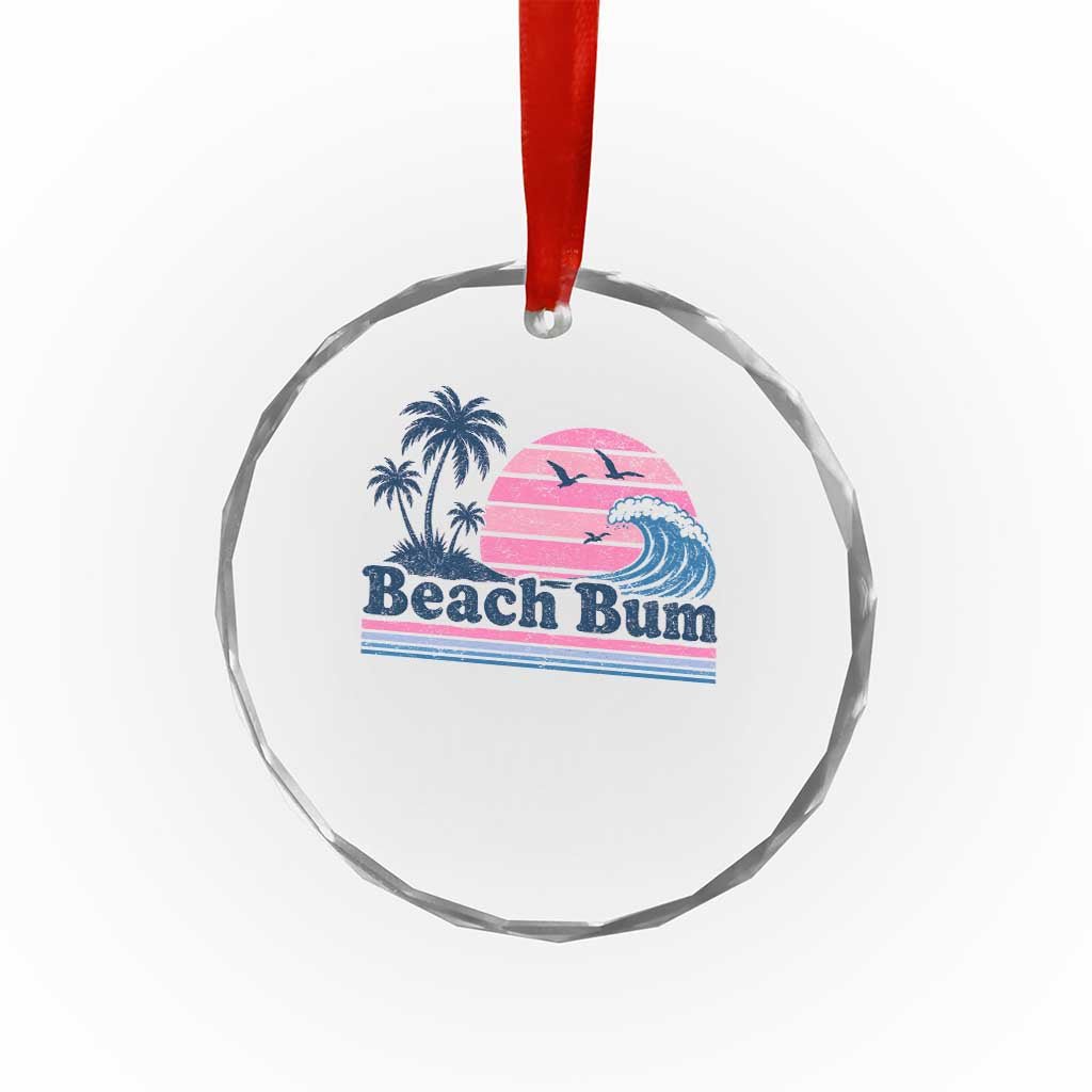 Beach Bum Crystal Glass Ornament Retro Summer Vacation Surf Wave Tropical Sunset Aesthetic