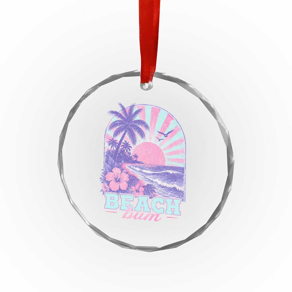 Beach Bum Crystal Glass Ornament Summer Vacation Beach Lover Surf Wave Vintage Tropical Sunset Aesthetic