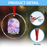 Beach Bum Crystal Glass Ornament Summer Vacation Beach Lover Surf Wave Vintage Tropical Sunset Aesthetic