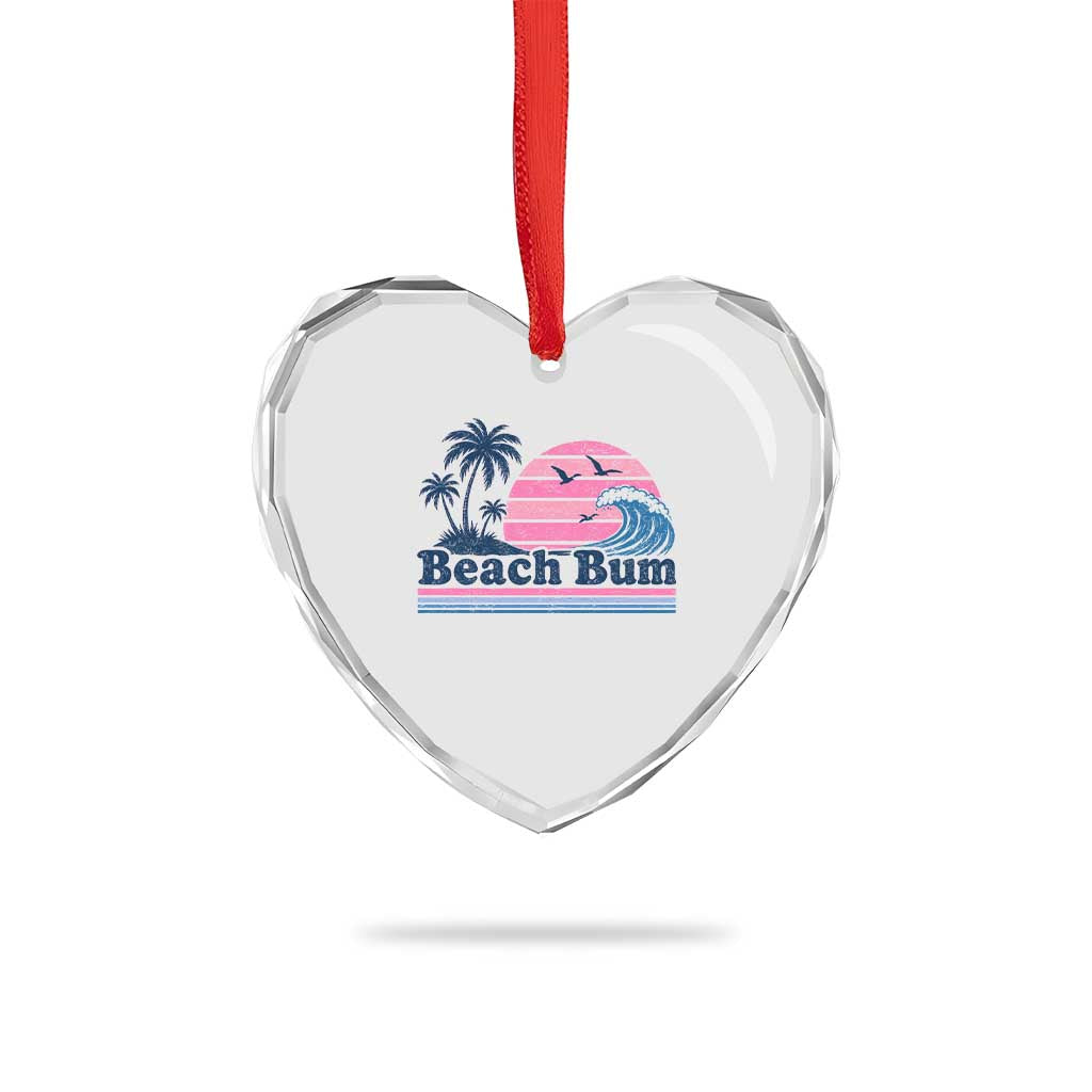 Beach Bum Heart Crystal Glass Ornament Retro Summer Vacation Surf Wave Tropical Sunset Aesthetic