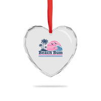 Beach Bum Heart Crystal Glass Ornament Retro Summer Vacation Surf Wave Tropical Sunset Aesthetic