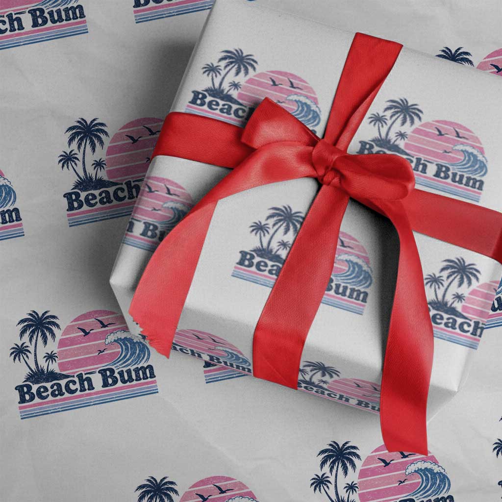 Beach Bum Wrapping Paper Roll Retro Summer Vacation Surf Wave Tropical Sunset Aesthetic