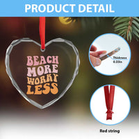 Beach More Worry Less Heart Crystal Glass Ornament Boho Summer Vacation