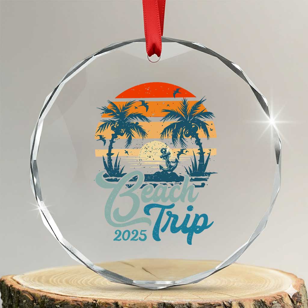 Beach Trip 2025 Crystal Glass Ornament Summer Vacation Vintage 70's Retro TS10