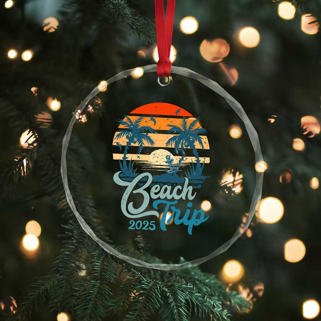Beach Trip 2025 Crystal Glass Ornament Summer Vacation Vintage 70's Retro TS10