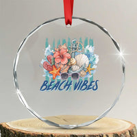 Beach Vibes Crystal Glass Ornament Floral Seashell Coastal Vacation Graphic