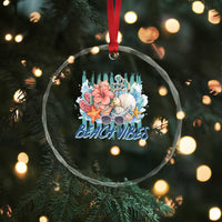 Beach Vibes Crystal Glass Ornament Floral Seashell Coastal Vacation Graphic