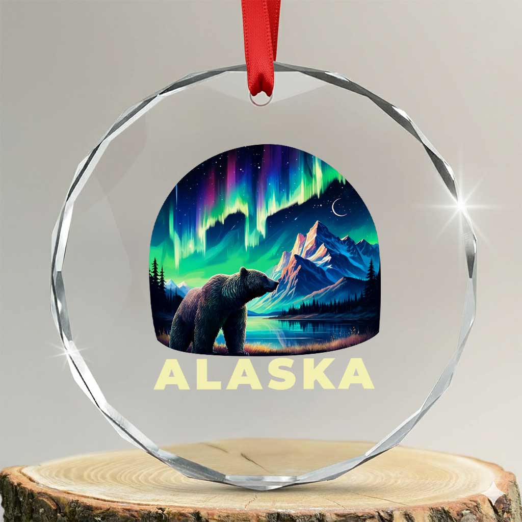Bear Alaska Crystal Glass Ornament Alaskan Night Sky Northern Lights Aurora - Wonder Print Shop