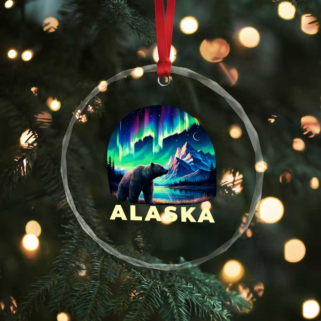 Bear Alaska Crystal Glass Ornament Alaskan Night Sky Northern Lights Aurora - Wonder Print Shop