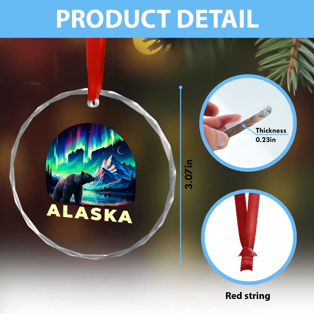 Bear Alaska Crystal Glass Ornament Alaskan Night Sky Northern Lights Aurora - Wonder Print Shop