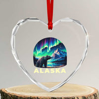 Bear Alaska Heart Crystal Glass Ornament Alaskan Night Sky Northern Lights Aurora - Wonder Print Shop