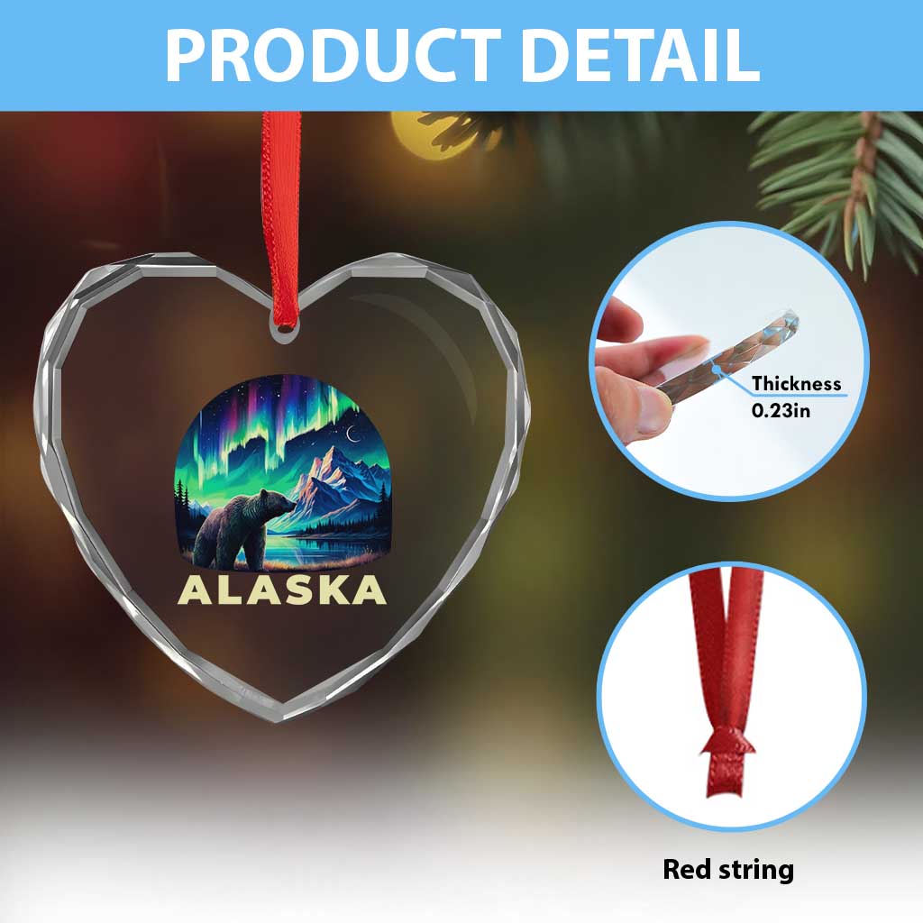 Bear Alaska Heart Crystal Glass Ornament Alaskan Night Sky Northern Lights Aurora - Wonder Print Shop
