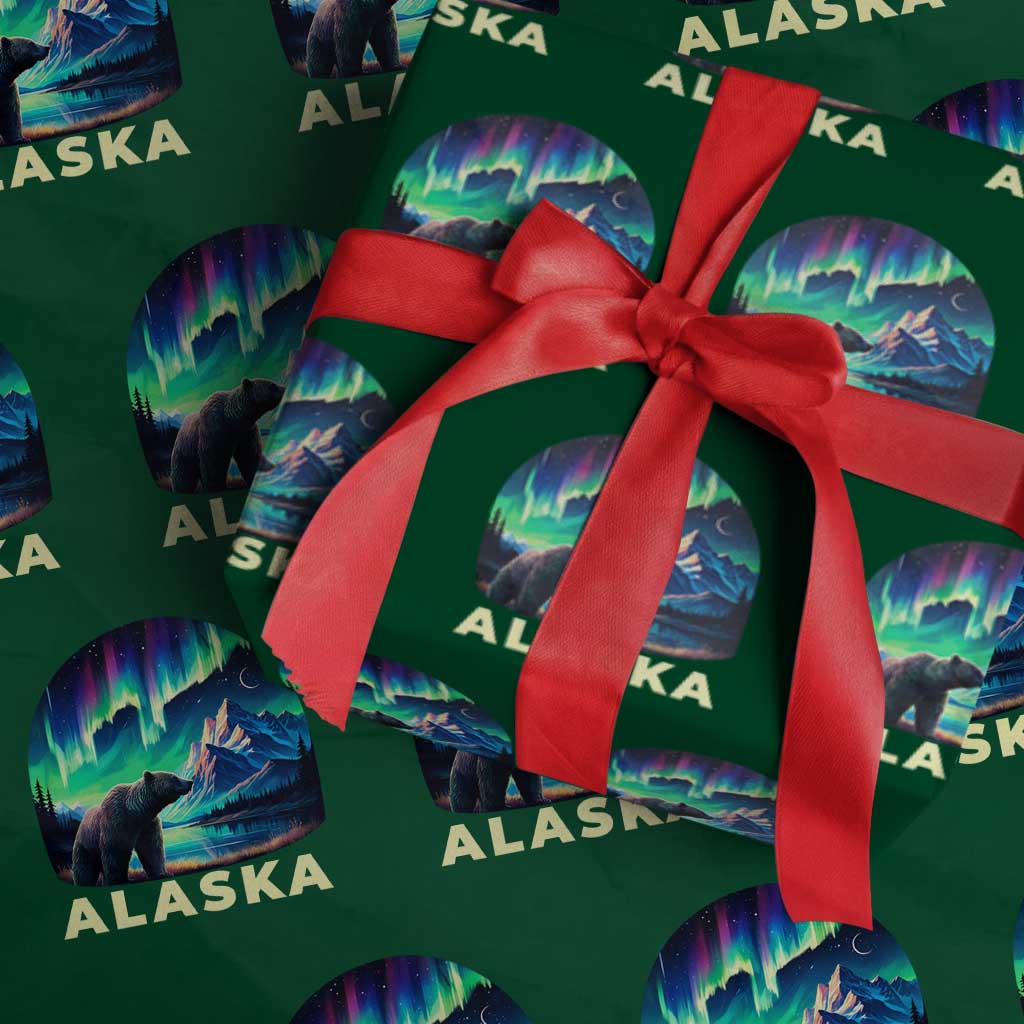 Bear Alaska Wrapping Paper Roll Alaskan Night Sky Northern Lights Aurora - Wonder Print Shop