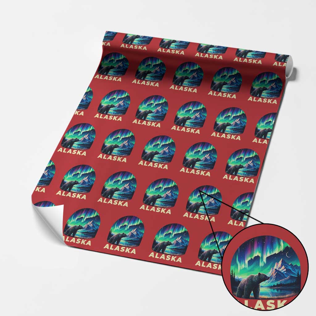 Bear Alaska Wrapping Paper Roll Alaskan Night Sky Northern Lights Aurora - Wonder Print Shop