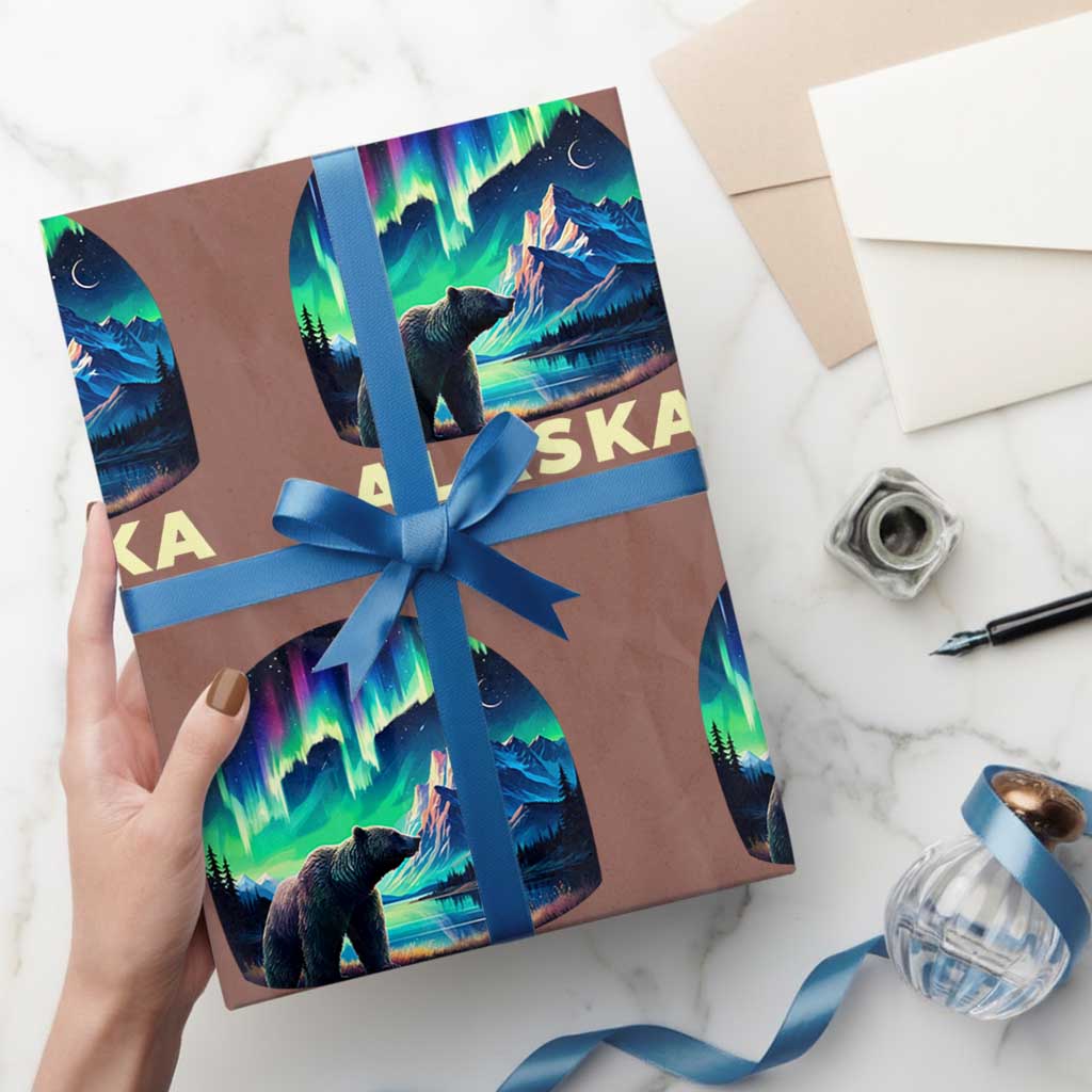 Bear Alaska Wrapping Paper Roll Alaskan Night Sky Northern Lights Aurora - Wonder Print Shop